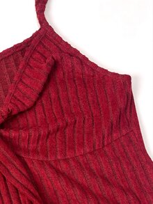 GlowEve CURVE Plus Size Knit Elegant Camisole & Long Sleeve Cardigan Two Pieces Set Autumn - Red - View 6