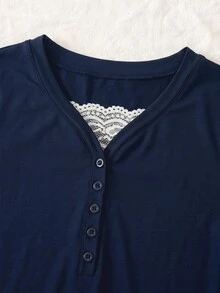 Teen Girl Casual Slim Fit Long Sleeve T-Shirt Base Layer, Printed Accents, Versatile Comfortable Elegant Style, Suitable For Outings, School, Layering - Blue - View 4
