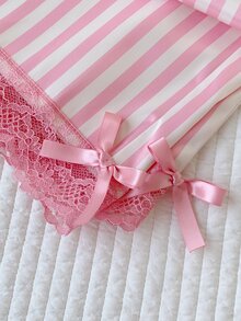 Comfortcana Women's Contrast Lace Striped Camisole Top And Long Pants 2 Pieces Set - Pink - View 5