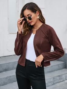Editum Solid Color Zipper Front Jacket In Fall/Winter - Rust Brown - View 7