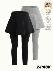 SHEIN 2件裝女童緊身褲 - 彩色 - 查看 4