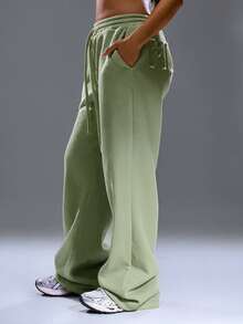 MUSERA Distressed Wide Leg Baggy Joggers Cosy Cute Casual Basic Fall Autumn Everyday Lounge Spring - Green - View 3