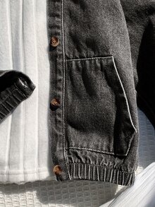 SHEIN Baby Boy Casual Washed Hooded Autumn Jacket - Dark Grey - View 7