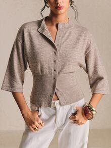 Poéselle Women's Casual Comfortable Waist-Cinching Cardigan - Camel - View 9