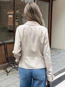 SHEIN Frenchy Women's Solid Color Long Sleeve Double-Breasted Casual Jacket,Fall/Winter Elegant Formal Luxury Business Chic Basic Christmas Back To School - Apricot - View 2