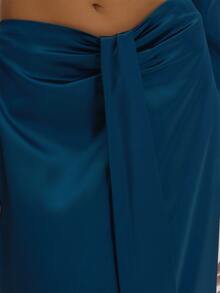 MUSEYN Rok Maxi Satin Biru Tosca dengan Model Drape, Elegan untuk Kencan Malam, Chic, dan Cocok untuk Musim Gugur. - Navy Blue - View 5