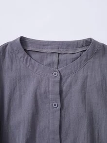 Rusticease Plus Size Women's Solid Color Round Neck Long Sleeve Single-Breasted Long Shirt Fall - Grey - View 6