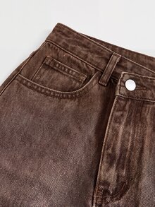 SHEIN MOD Women's Denim Skirt, Casual And Sexy With A Front Slit And Asymmetrical Hem, Blue. - Brown - View 5