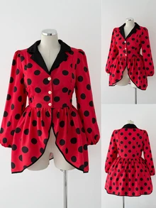 Sunspun Plus Size Women Polka Dot Casual Daily Long Sleeve Jacket - Multicolor - View 3