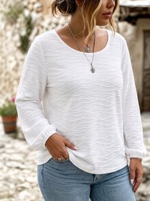 Selamara New Plus Size Women's Fashion Casual Versatile Textured Crew Neck T-Shirt - White - View 4
