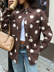 Flexra Women's Fashionable Collared Button Loose Washed Denim Shirt - Mocha Brown - View 4