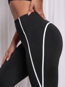 Core Rhythm Core Rhythm Women's Contrast Trim Tight High Elasticity Sports Leggings For Workout Running Fitness - Black and White - View 5