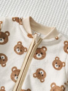 Baby Boys Shirt Co-Ords 2pcs/Set Fleece Teddy Bear Print Plush Jacket Knit Sweatshirt & Sweatpants Long Pants Color Block Set, Autumn/Winter Season - Multicolor - View 5