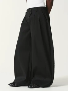 STYNVO Men Extra Wide Relaxed Fit Trousers With Pleated Front In Black - Black - View 4