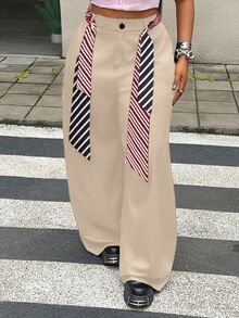 Maweii 大尺碼女款夏季休閒百搭日常穿著長褲 - 杏色 - 查看 4