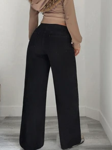 Jeanoix Y2K Women's Outdoor Street Style Low Waist All Season Grommet Decor Thin Rope Belt Black Jeans - Black - View 2
