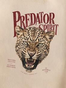 StoneGrade Men's Standard Size American Vintage Leopard Print T-Shirt With Contrast Color Cuff Design - Khaki - View 2