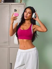 SHEIN Sovereign Charm Women's Criss-Cross Back Design Daily Fitness Sports Bra - Hot Pink - View 2