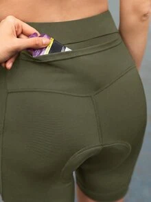 SHEIN In My Nature 女款 4D 加厚山地單車騎行短褲，附口袋與座墊襯墊 - 軍綠色 - 查看 2