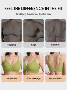 SHEIN 女款大尺碼果凍軟支撐無鋼圈聚攏胸罩 1件裝 - 綠色 - 查看 7