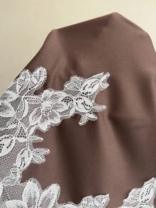 Elaquor Plus Size Women's Contrast Lace Long Sleeve Loose Elegant Dress - Coffee Brown - View 7