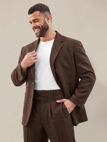 EASEVO Men's Plus Size Casual Woven Long Sleeve 3D Pocket Blazer Jacket - Coffee Brown - View 1