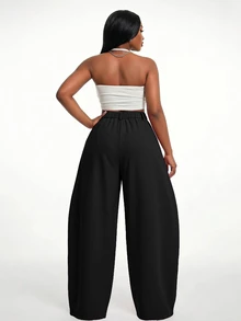 SHEIN SXY Plus Size Suit Pants Office Business Formal Black Winter Casual Smart Baggy - Black - View 2