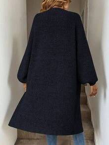 SHEIN Tall CURVE 大尺碼女款素色時尚寬鬆長版開襟外套 - 藏蓝色 - 查看 2