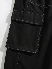 SHEIN 1件男孩休閒運動可愛日常舒適街頭風百搭黑色直筒長褲，適合外出、學校、日常聚會，四季皆宜，開學季適用 - 黑色 - 查看 3
