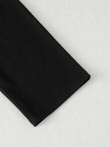 SHEIN Elladie kids 少女學院風黑色蝴蝶結印花對比色POLO領上衣＋寬腿褲休閒兩件套穿搭 - 黑色 - 查看 8