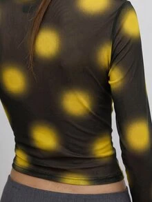 MUSERA 半色調波點印花圓領長袖上衣 秋季外出日常穿著 甜美俏皮少女風 - 黑色 - 查看 6