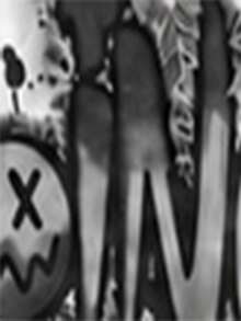 Boys (Big) Sweatshirt Set With Ribbed Collar, Cuffs And Hem, Body Printed With Large Black & White Graffiti Style 3D Letter Print, Letters With Frayed Edges And Black Paint Drip Effect, Paired With Smiling Face Pattern In The Middle, Bottoms Are Tapered Pants With Subtle Textured Pattern, Multiple Ripped Details, Ribbed Cuffs - Multicolor - View 3