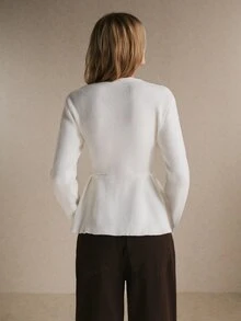Poéselle Women's Ivory Ribbed-Knit Peplum Cardigan – Slim-Waist Deep V-Neck Button-Front Sweater With Flared Hem And Long Sleeves Chic Fall Winter Sweater - Apricot - View 5
