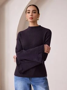 Graceveil Women's Lazy Minimalist Premium Autumn/Winter Long Sleeve Sweater - Purple - View 4