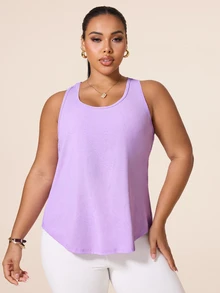 SHEIN Rhythm Era Women's Spring Summer Casual Minimalist Textured Fabric Vibrant Plus Size Sports Tank Top - Purple - View 5
