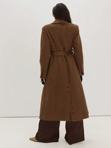 MUSEYN Brown Brushed Fur Tie Belt Maxi Coat Classy Date Night Chic Evening Fall - Mocha Brown - View 5