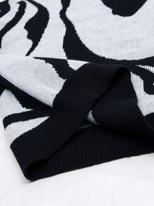 Manfinity Hypemode Men's Crew Neck Long Sleeve Asymmetrical Line Pattern Fashion Versatile Sweater - Black and White - View 6