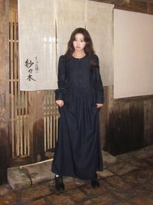DAZY Women's Round Neck Casual Long Denim Dress - Dark Wash - View 3