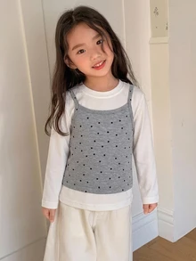 DAZY Young Girl Crew Neck 2 In 1 Fashionable Cute T-Shirt - Grey - View 6