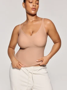 SHAPORA Plus Size Camisole/Tank Top/T-Shirt Adjustable Straps Striped Fabric - Coffee Brown - View 6