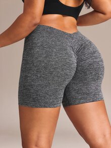 SHEIN Rhythm Era Women's Plus Size Solid Color High Waist Daily Fitness Sports Shorts - Dark Grey - View 2