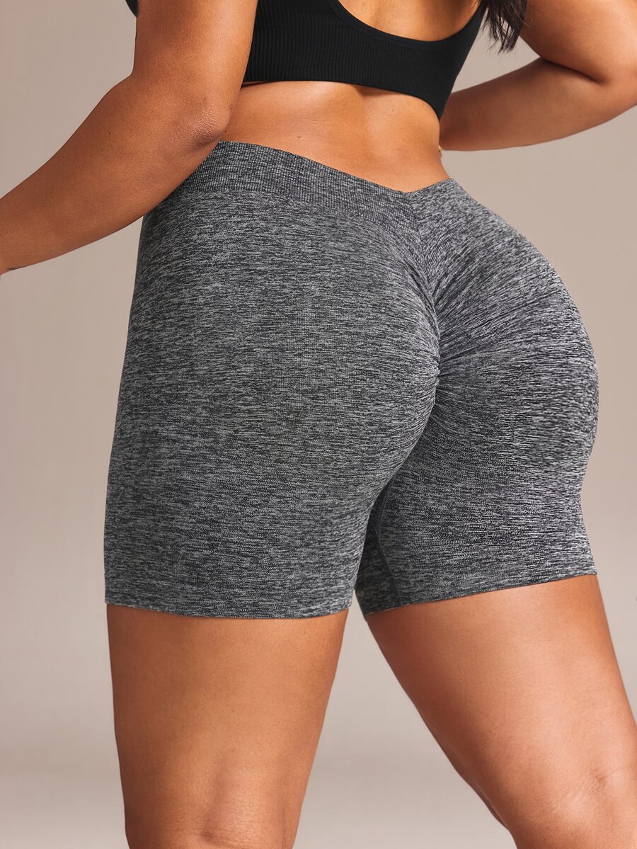 SHEIN Rhythm Era Women's Plus Size Solid Color High Waist Daily Fitness Sports Shorts - Dark Grey - View 1