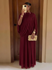 Lumalex 女款純色休閒派對洋裝 - 酒紅色 - 查看 1
