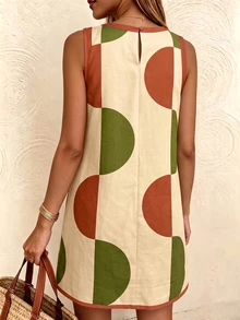 Vaclyn SZ175 Plus Size Red & Green Sleeveless Dress - Burgundy - View 3