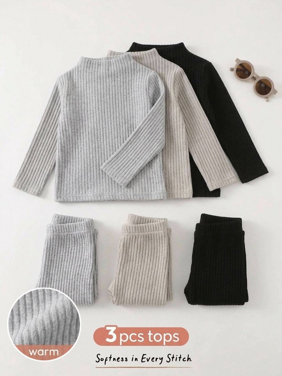 Cozy Pixies 3PCS Baby Boys Ribbed Stand Neck Tops - Multicolor - View 1