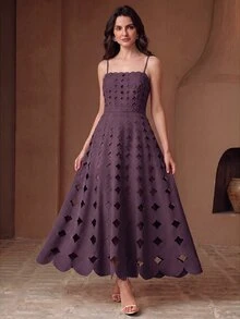 Anewsta Elegant Purple Fashion Strapless Dress With Waist Cinching, Slimming Sleeveless Hollow Design, Vacation Dress For Women - Purple - View 5