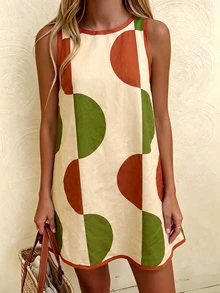 Vaclyn SZ175 Plus Size Red & Green Sleeveless Dress - Burgundy - View 2