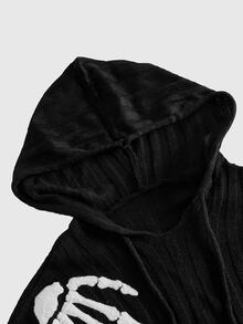 ROMWE Dark Gothic Skull Hand Pattern Embroidered Versatile Casual Plus Size Loose Hoodie Pullover Sweater - Black - View 3
