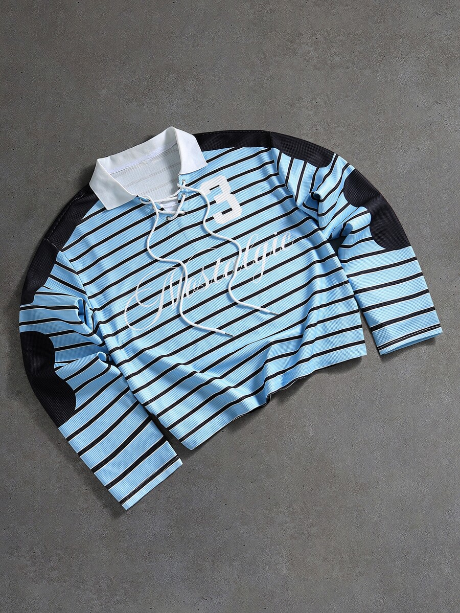 ROMWE MEN Men's Autumn/Winter Striped Print Polo Shirt - Multicolor - View 1