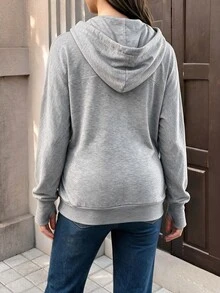 SHEIN Sweatshirt Nyaman Lengan Panjang Warna Polos untuk Ibu Hamil dengan Tudung yang Dapat Dilepas - Grey - View 2